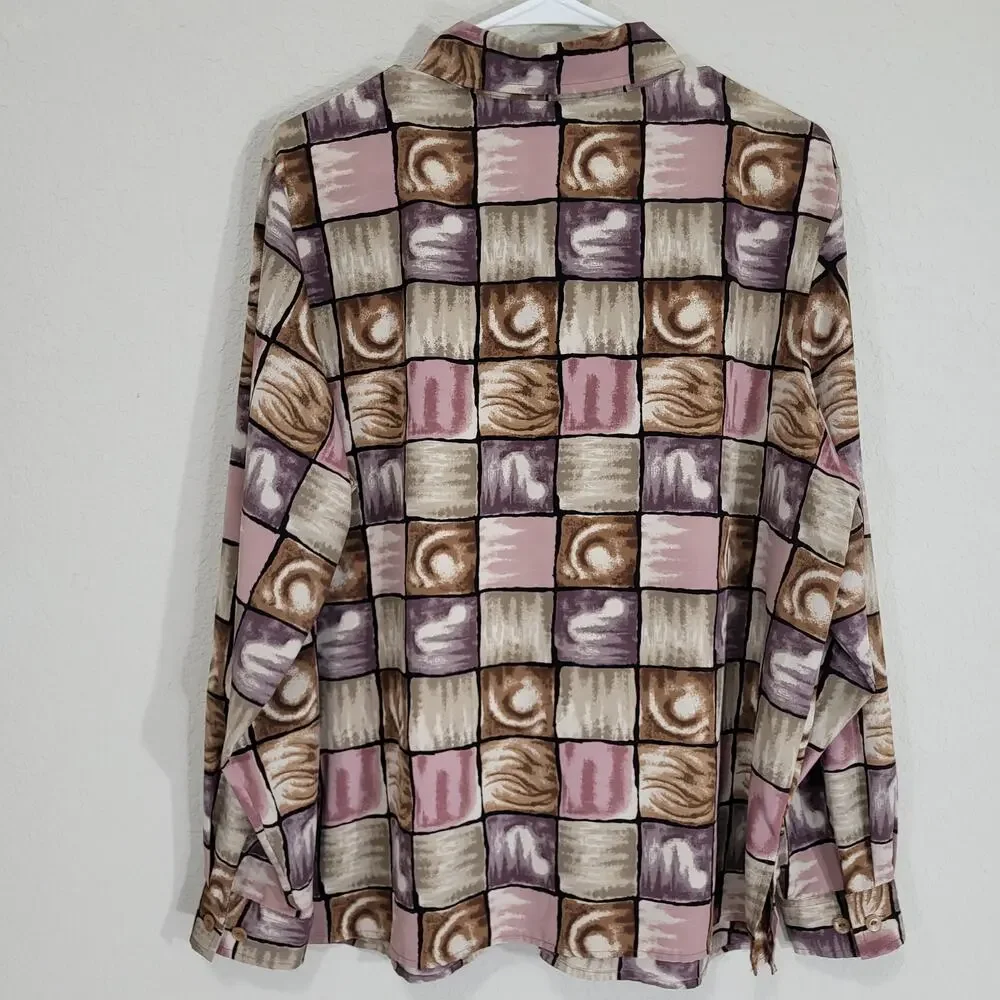 Blouseworks Blouse Shirt Womens XL Geometric Window pane Long Sleeve Button Down - Picture 2 of 12